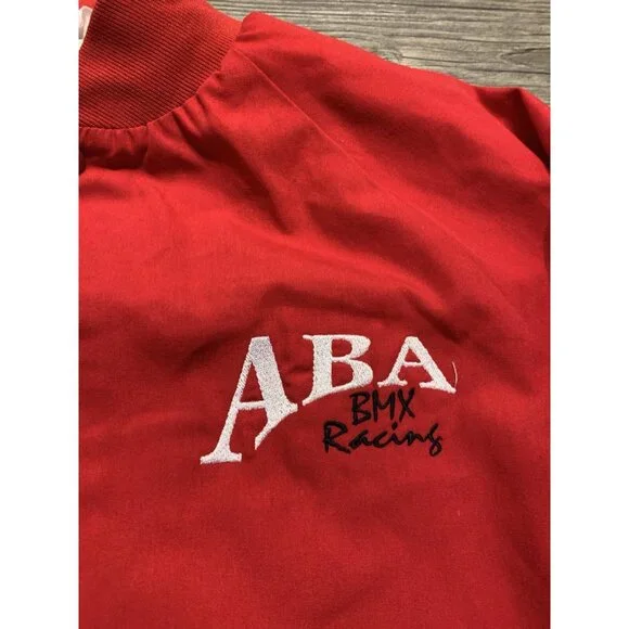 VINTAGE 90s ABA BMX Racing WestArk USA Twill Bomber Jacket Red Adult Small 80s